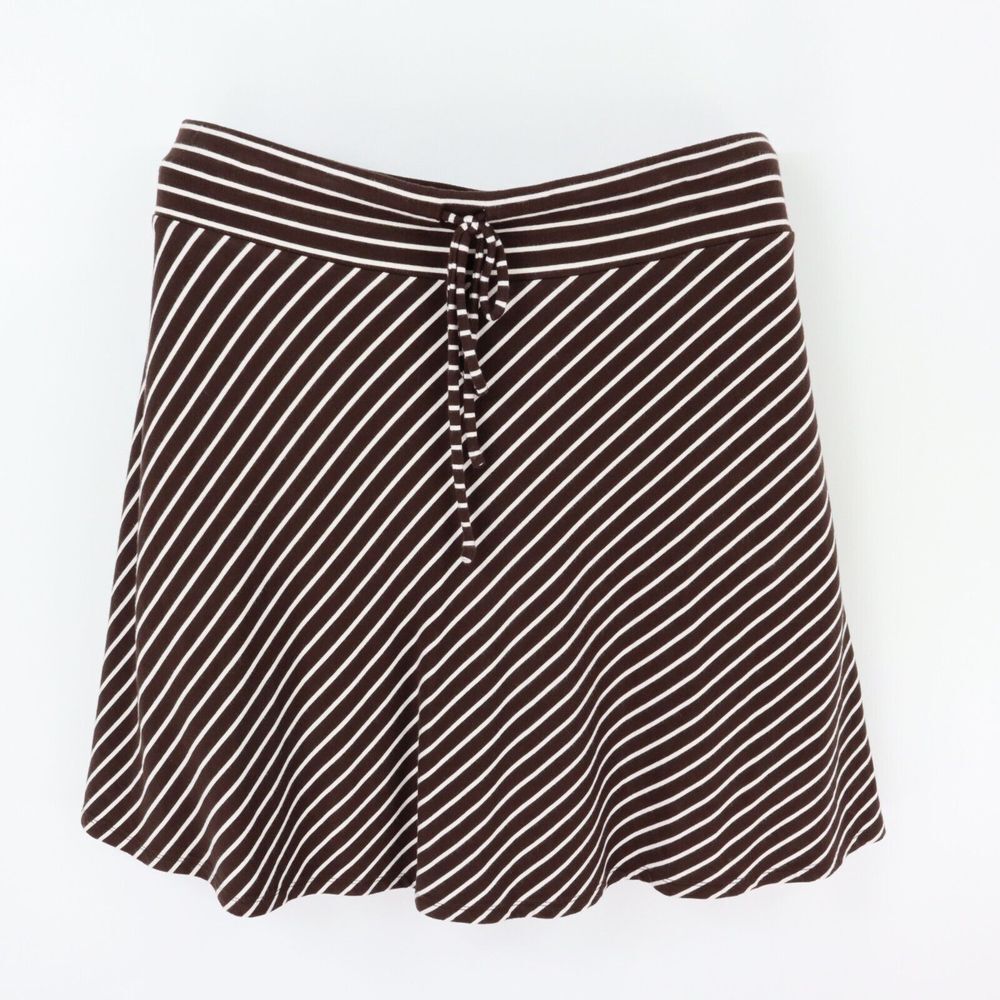 INC International Concepts Skirt Women XL Brown White Striped Stretch Waist SOFT